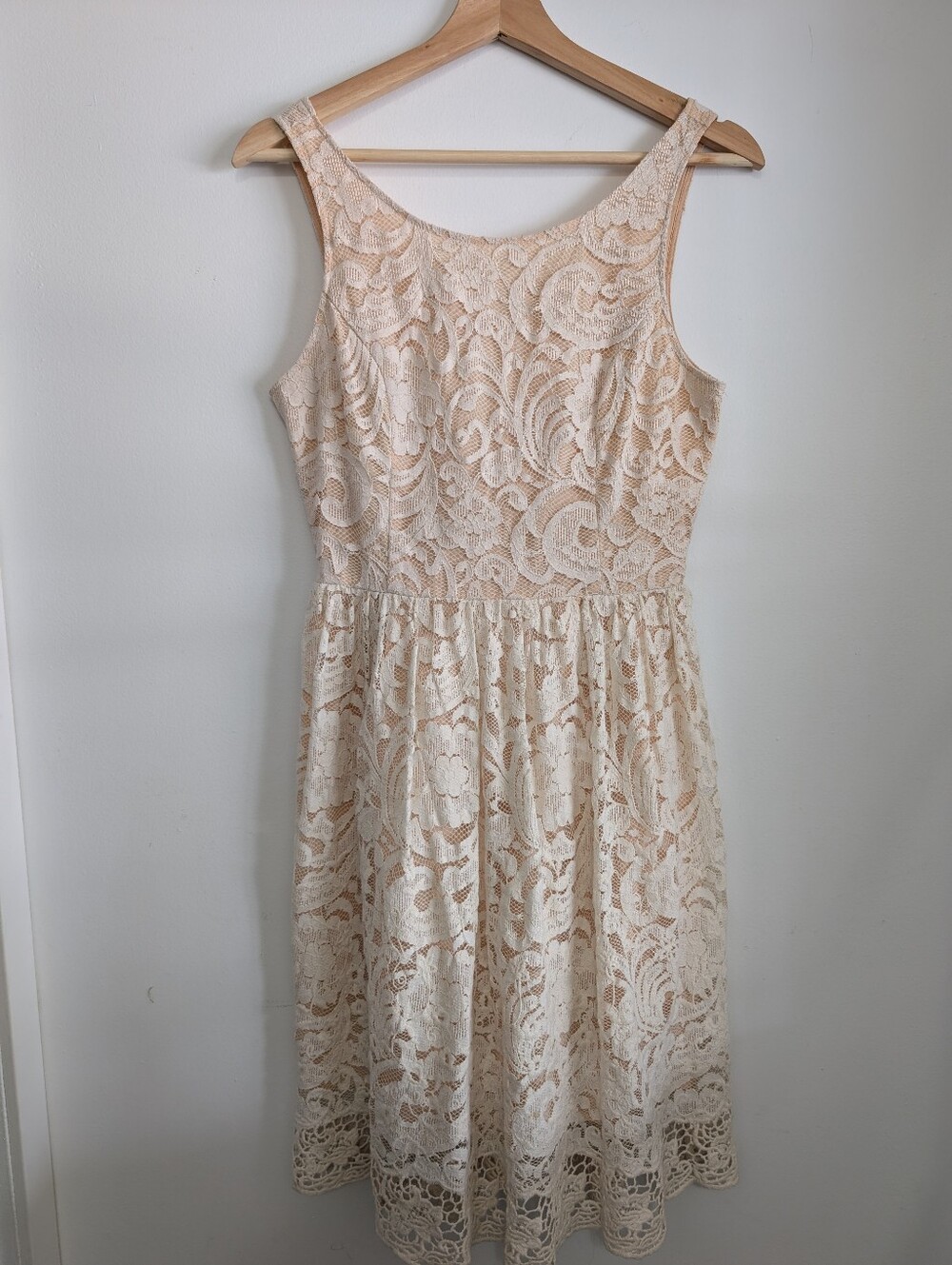 Anthropologie Small A-line Dress Under Skies Cream Lace Nude Doily Flower Boho